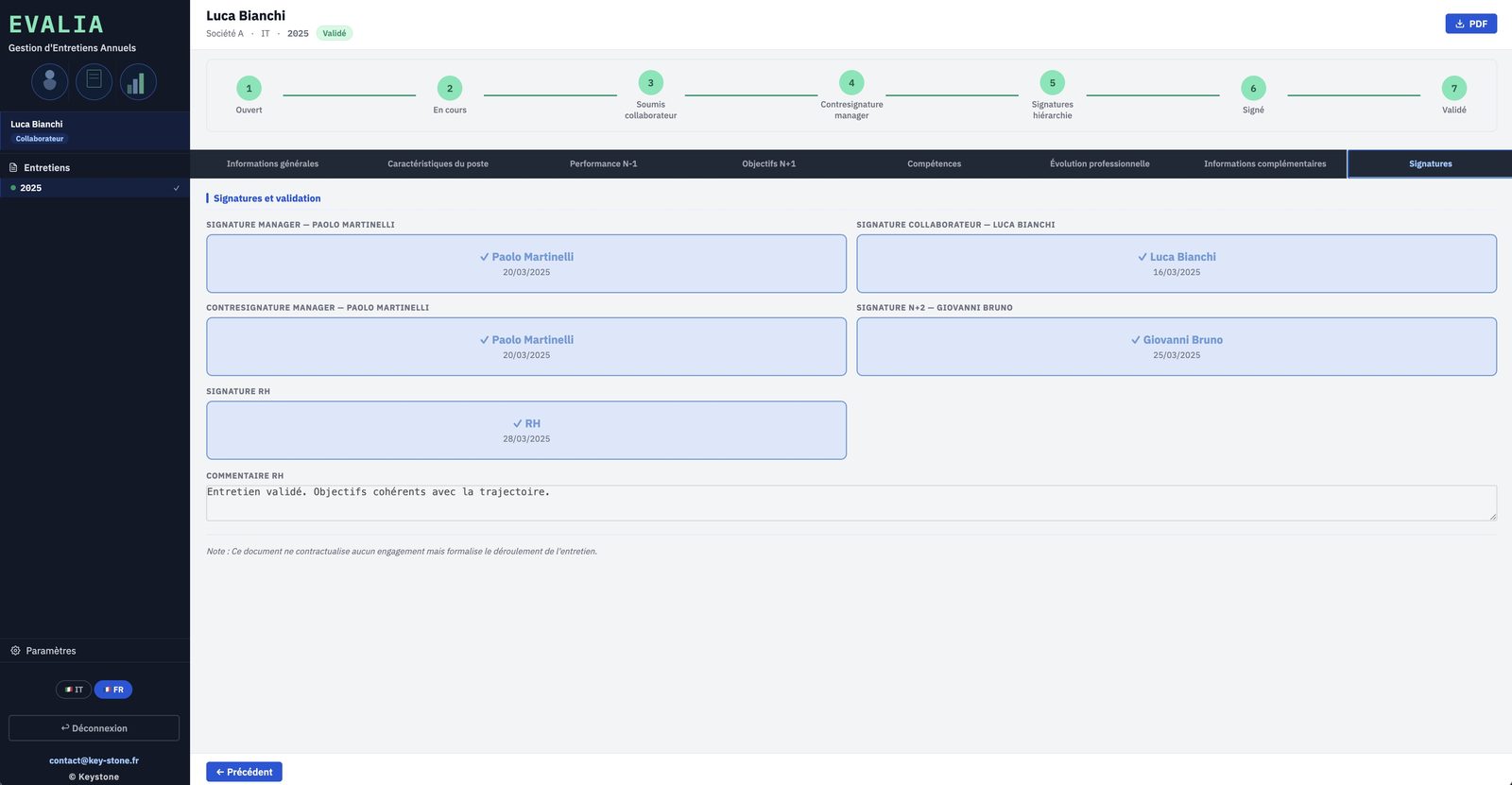 Evalia — Un circuit de validation tracé